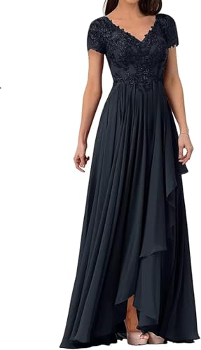 HUINI Mutter der Braut Kleider Langer V-Ausschnitt Damen Hochzeitsgäste Kleider Spitze Chiffon Formelle Abendkleider Navy Blau 40 von HUINI