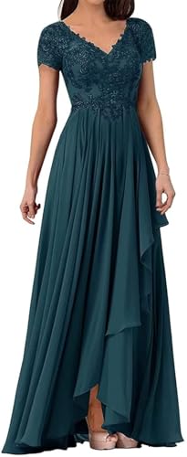 HUINI Mutter der Braut Kleider Langer V-Ausschnitt Damen Hochzeitsgäste Kleider Spitze Chiffon Formelle Abendkleider Teal 42 von HUINI