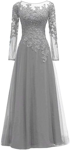 HUINI Tüll Abendkleider Spitze Ballkleider Lang A-Linie Brautjungfernkleider Brautkleid Vintage Festkleid Langarm Schatten 42 HUINI Tüll Abendkleider Spitze Ballkleider Lang A-Linie Brautjungfernkleider Brautkleid Vintage Festkleid Langarm Schatten 42 von HUINI