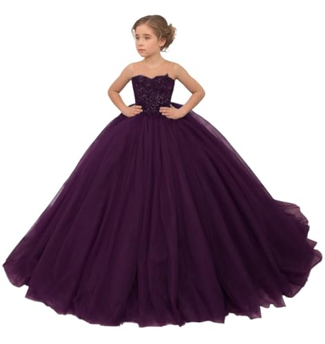 HUINI Tüll Long Blumenmädchen Kleid für Hochzeit Spitze Applikationen Prinzessin Ballkleider Mädchen Abendkleid von HUINI