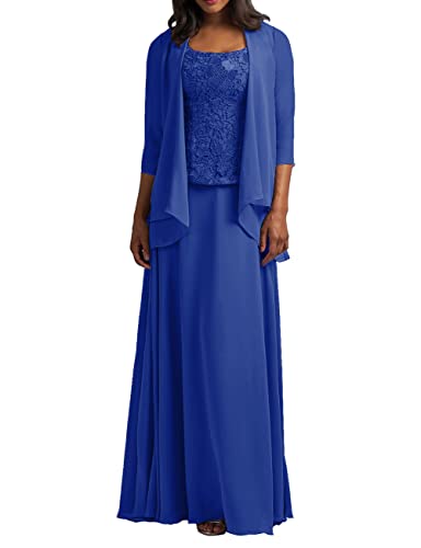 HUINI Zweiteilig Mutter der Braut Kleider Langarm Spitzen Abendkleider Elegant Festliche Partykleid Hochzeitsgast Kleid mit Jacke Dunkelblau 38 von HUINI