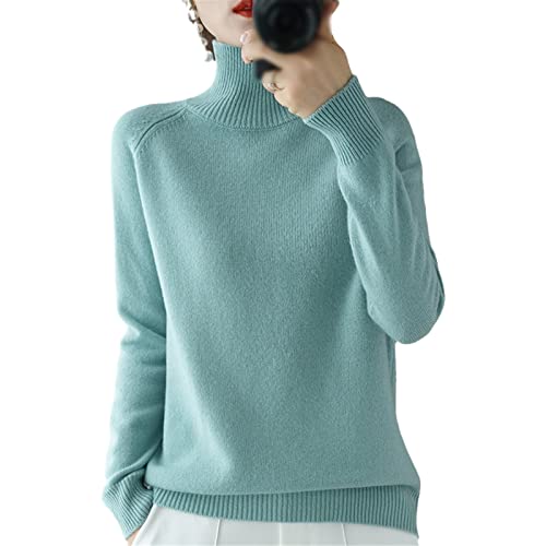 HUIPYOU Damen Rollkragenpullover aus Kaschmirwolle für Herbst und Winter, einfarbig, Strickpullover, leger, Basic-Pullover, Bean Green, S von HUIPYOU