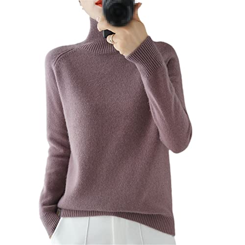 BeerMmay Damen Rollkragenpullover aus Kaschmirwolle für Herbst und Winter, einfarbig, Strickpullover, leger, Basic-Pullover, fliederfarben/violett, S von BeerMmay