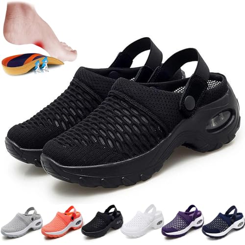 HUIQINGLI Orthopädische Clogs für Damen mit Luftpolsterunterstützung, orthopädische Clogs für Damen reduzieren den Druck auf Rücken und Knie (Schwarz,35 CN) von HUIQINGLI