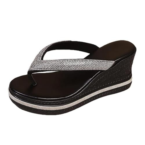 HUIQINGLI Women's Rhinestone Lightweight Comfortable Non-Slip Wedge Sandals, Sparkly Wedge Flip Flops with Arch Support, Relief Walking Comfortable Shoes (Black,41) von HUIQINGLI