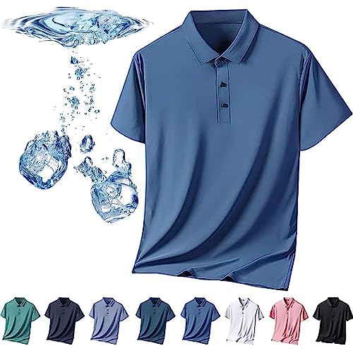 Herren-Poloshirt aus Eisseide, kurzärmelig, kühles Gefühl, schnell trocknendes Kurzarm-Poloshirt aus Eisseide, atmungsaktiv, spurlos, Anti-Falten-Poloshirt für Herren (Blau,XXL) von HUIQINGLI