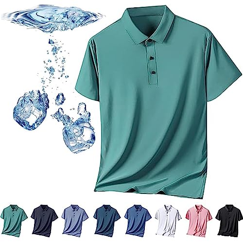 Herren-Poloshirt aus Eisseide, kurzärmelig, kühles Gefühl, schnell trocknendes Kurzarm-Poloshirt aus Eisseide, atmungsaktiv, spurlos, Anti-Falten-Poloshirt für Herren (Grün,4XL) von HUIQINGLI