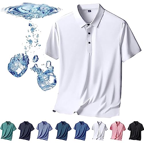 Herren-Poloshirt aus Eisseide, kurzärmelig, kühles Gefühl, schnell trocknendes Kurzarm-Poloshirt aus Eisseide, atmungsaktiv, spurlos, Anti-Falten-Poloshirt für Herren (Weiss,4XL) von HUIQINGLI