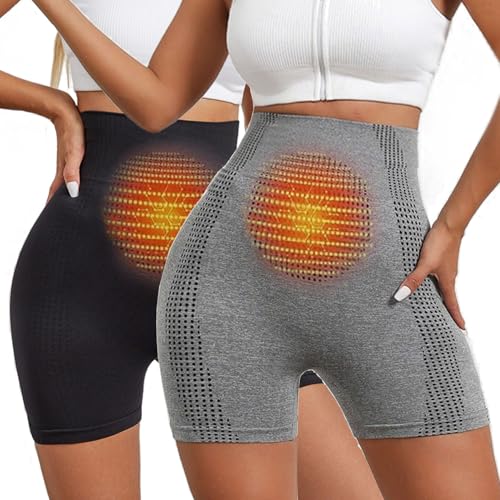 Micro Vibration Shorts, Micro-Vibration Massage Modul Ice Silk lon Fiber Repair Shaping Shorts, Ionic Shapewear Body Shaper Shorts (Schwarz + Grau,L (60-70kg)) von HUIQINGLI