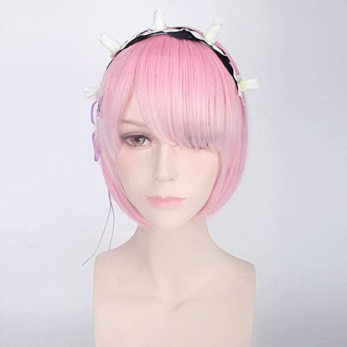 HBYLEE- Wig Anime Cosplay Re:In A Different World from Zero Graduated Ram Cosplay Wig for Women Short Straight Pink Blue Anime Wig Ram Wig and headware[Farbe:Pink] von HUISNE