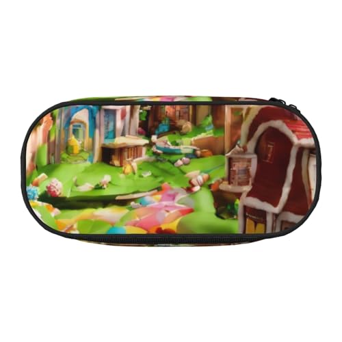 HUIopq Candy Land Print Federmäppchen mit großem Fassungsvermögen, vielseitiges Federmäppchen, Schule, Büro, Make-up, Reisezubehör, Schwarz , Einheitsgröße, Taschen-Organizer von HUIopq