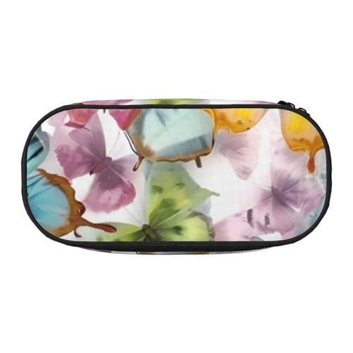 HUIopq Federmäppchen mit Schmetterlingsdruck, großes Fassungsvermögen, vielseitiges Federmäppchen, Schule, Büro, Make-up, Reisezubehör, Schwarz , Einheitsgröße, Taschen-Organizer von HUIopq