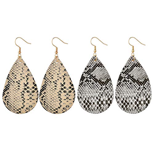 HUJUON Schlangenleder Ohrringe Set Boho Retro Leopard Muster Tropfenmuster Tiermotiv Python Motiv Hängende Ohrringe für Damen und Mädchen, Emaille, Stahl_Edelstahl Metall Leder, Zirkon von HUJUON