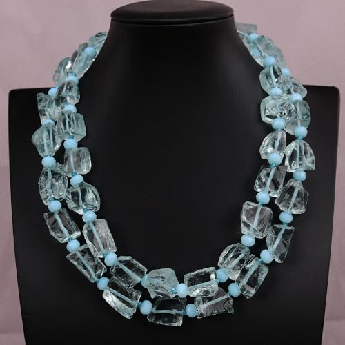 HUJWLBWF 18'' 2 Rows Stone Aquamarine Blue Glass Quartz Rough Nugget Crystal Necklace Multi Strands Jewelry For Women HUJWLBWF 18'' 2 Rows Stone Aquamarine Blue Glass Quartz Rough Nugget Crystal Necklace Multi Strands Jewelry For Women von HUJWLBWF