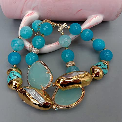 HUJWLBWF 2 Rows Blue Faceted Agate Cultured White Biwa Pearl Crystal Bracelet lady Jewelry HUJWLBWF 2 Rows Blue Faceted Agate Cultured White Biwa Pearl Crystal Bracelet lady Jewelry von HUJWLBWF