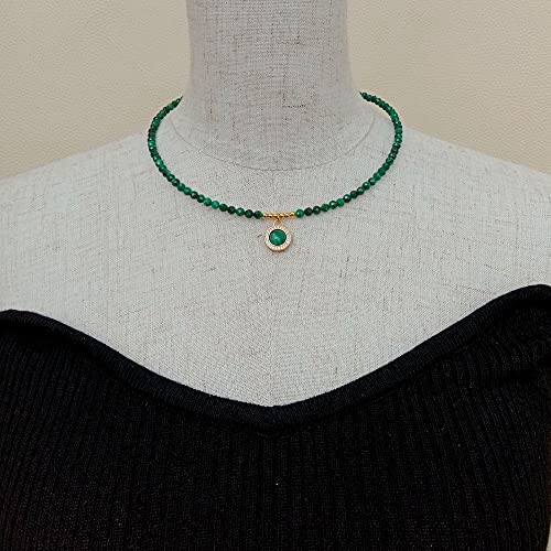 HUJWLBWF 4mm Green Faceted round Malachite Choke Malachite Charm choker Necklace 17" 925 Sterling silver clasp HUJWLBWF 4mm Green Faceted round Malachite Choke Malachite Charm choker Necklace 17" 925 Sterling silver clasp von HUJWLBWF