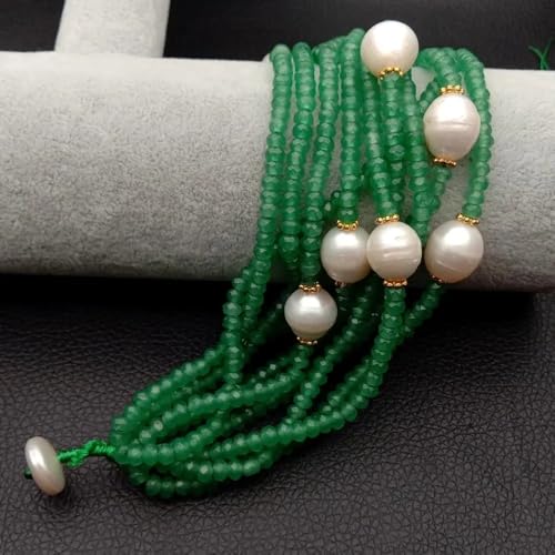 HUJWLBWF 8" 10 Strands Faceted Green Jade White Freshwater Pearl strand Bracelet ethnic style for women HUJWLBWF 8" 10 Strands Faceted Green Jade White Freshwater Pearl strand Bracelet ethnic style for women von HUJWLBWF