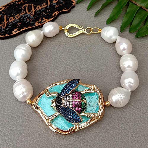 HUJWLBWF Blue chunk Insect Cultured White Rice Freshwater Pearl Bracelet 8" HUJWLBWF Blue chunk Insect Cultured White Rice Freshwater Pearl Bracelet 8" von HUJWLBWF