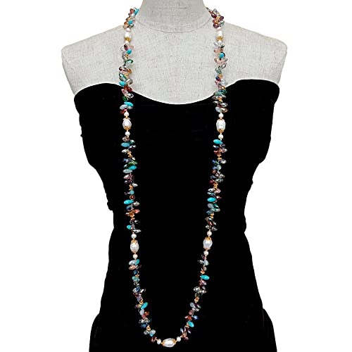 HUJWLBWF Cultured Freshwater White Rice Pearl Multi Color Top-Drilled Teardrop Crystal Long Necklace 49" HUJWLBWF Cultured Freshwater White Rice Pearl Multi Color Top-Drilled Teardrop Crystal Long Necklace 49" von HUJWLBWF