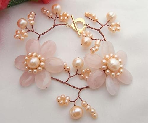 HUJWLBWF Freshwater Pearl Oval Rose Quartz Flower Bracelet HUJWLBWF Freshwater Pearl Oval Rose Quartz Flower Bracelet von HUJWLBWF