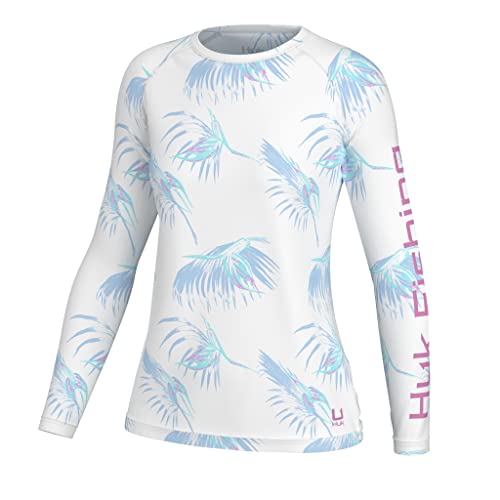 HUK Damen Pursuit Muster Langarmshirt Angelshirt für Frauen Hemd, Boca Palm-Weiß, Klein von HUK