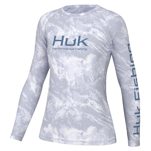 HUK Damen Pursuit gemustertes Rundhals-Shirt, Performance-Hemd, Mossy Oak Stormwater Bonefish, Groß von HUK