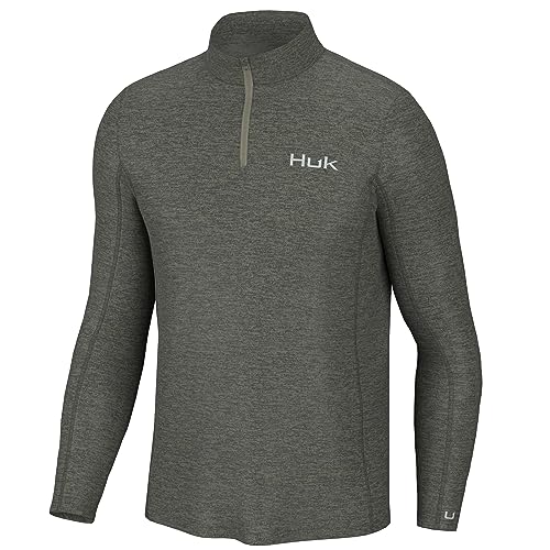 HUK Herren Coldfront Fishing 1/4 Zip Pullover Sweater, Heather Moos, Large von HUK