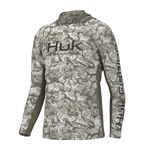 HUK Herren Icon X Pattern Hoodie Angelshirt mit Sonnenschutz Hemd, Inside Reef-Overland, Large von HUK