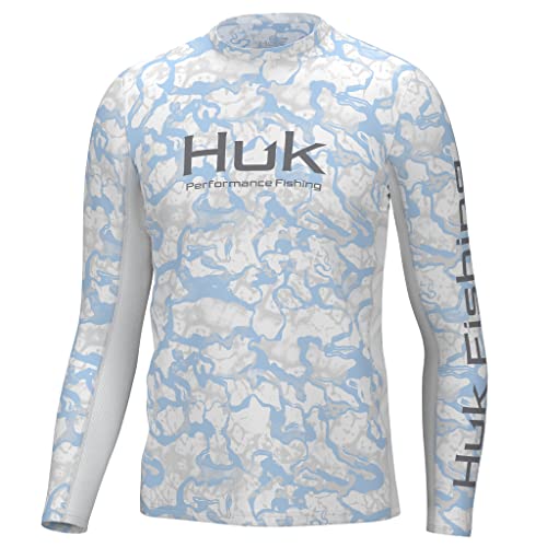 HUK Herren Icon X Pattern Langarmshirt Performance Fishing Shirt Hemd, Inside Reef – Kristallblau, Large von HUK