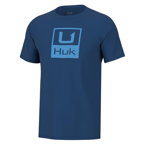 HUK Herren Kurzärmeliges Performance, Angel-T-Shirt Hemd, Stacked Logo-Set Sail, Large von HUK