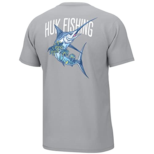 HUK Herren Kurzärmeliges Performance-T-Shirt Hemd, Sword Palm-Harbor Mist, L von HUK