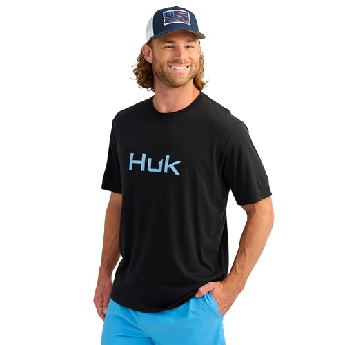 HUK Herren Performance Fishing Logo T-Shirt, kurzärmelig, schnelltrocknend Hemd, 2.0-Schwarz, 3X-Groß von HUK