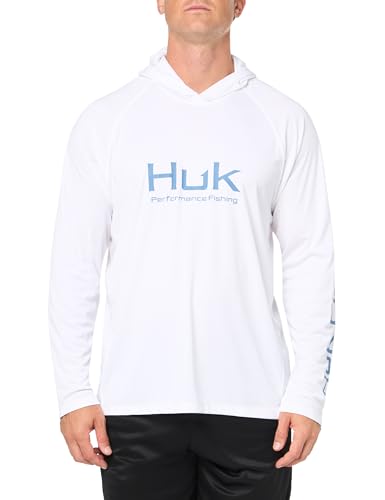 HUK Herren Pursuit Belüfteter Langarm-Kapuzenpullover, Angelshirt mit Kapuze Hemd, Weiß 2.0, L von HUK