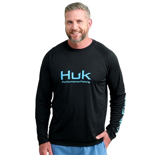 HUK Herren Pursuit Belüftetes Langarmshirt, +30 UPF Angelshirt Hemd, Schwarz, 3X-Large von HUK