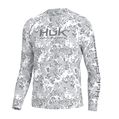 HUK Herren Pursuit Crew, langärmeliges Shirt, Sonnenschutz Hemd, Fin Flats – Harbor Mist, X-Large von HUK