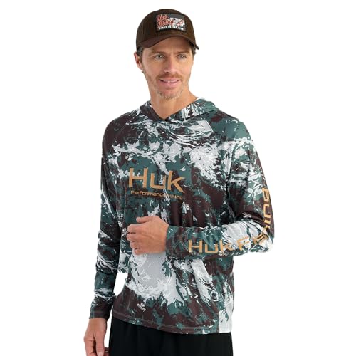 HUK Herren Pursuit Pattern Crew Langarm Performance Shirt, Pluff Mud, XL von HUK