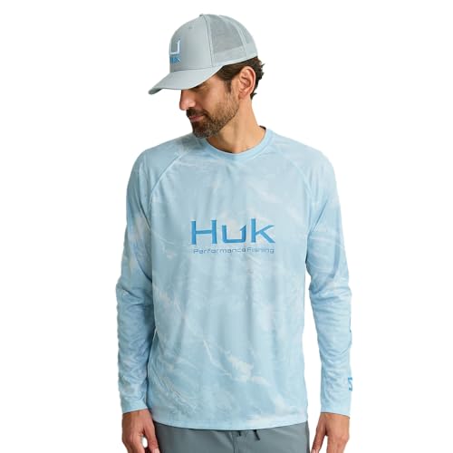 HUK Herren Pursuit Pattern Crew Sleeve Performance Shirt Hemd, Mossy Oak-Stormwater Bonefish, X-Large von HUK