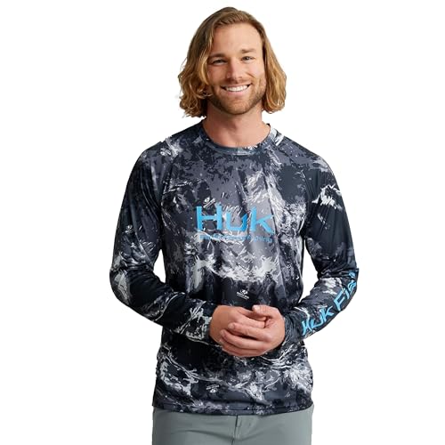 HUK Herren Pursuit Pattern Crew Sleeve Performance Shirt Hemd, Stormwater Midnight, Mittel von HUK