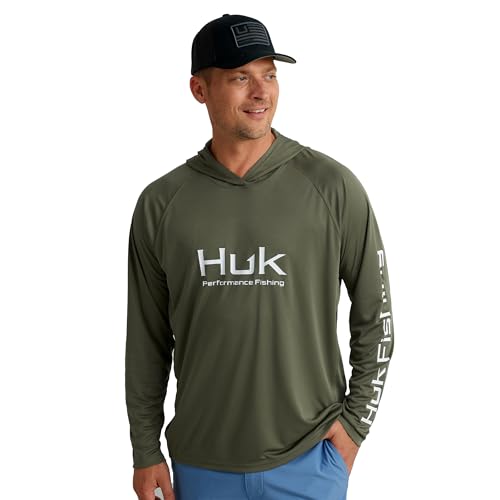 HUK Herren Pursuit Belüfteter Langarm-Kapuzenpullover Angelshirt mit Kapuze, Moos, Small von HUK