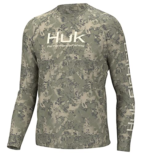 HUK Pursuit Crew Langarm-Angelshirt für Herren, Sonnenschutz, Fin Flats - Moss, XL von HUK