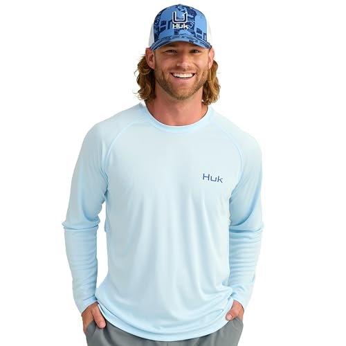 HUK Herren Standard Pursuit Patterned Crew Performance Fishing Langarm Shirt Ice Water von HUK