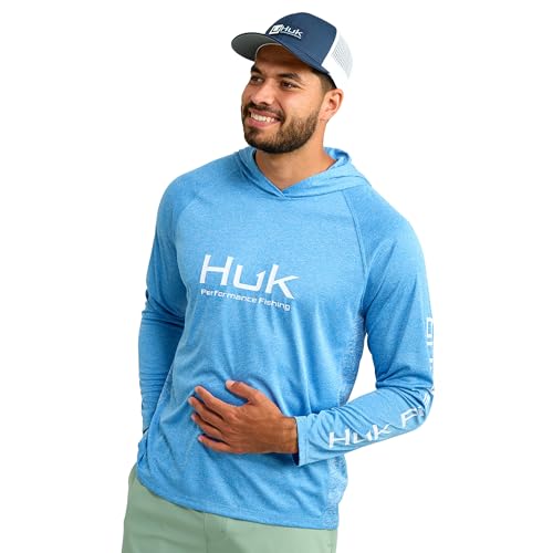 HUK Herren Standard Pursuit belüftet Langarm Hoodie Angelshirt mit Kapuze Ocean Blue Heather von HUK