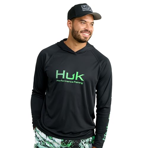 HUK Herren Standard Pursuit belüftet Langarm Hoodie Angelshirt mit Kapuze Schwarz 2.0 von HUK