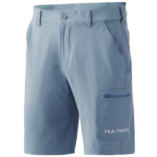 HUK Herren Volley 14 cm kurz, elastische Taille, schnelltrocknende Badeshorts Badehose, Silber, blau, X-Large von HUK