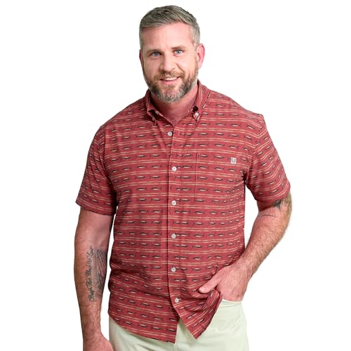 HUK Kona Solid Kurzarm Angeln Button Down Hemd für Herren, Scarlet Blaze, L von HUK