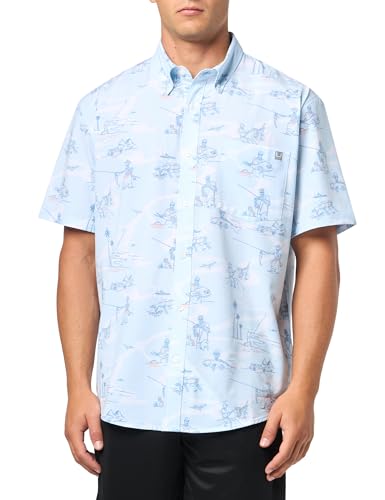 HUK Standard Kona-Muster Kurzarm Angeln Button Down Shirt für Herren, Knochen Eiswasser von HUK