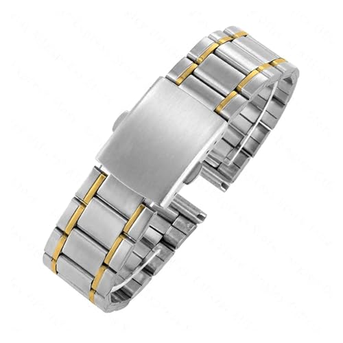 HUKILU yaoqijie 12 14 mm 16 mm 18 mm 20 mm 22 mm 24 mm Edelstahlglieder Uhrenarmbänder Armband Armbanduhr Verschluss Armband Ersatz Leichtes Band lasting(Silver Gold,22mm) von HUKILU