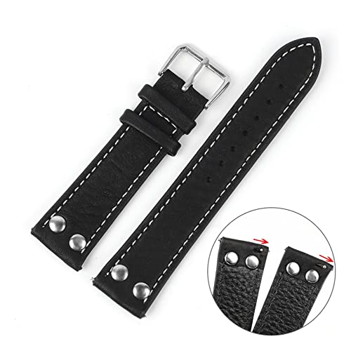 HUKILU yaoqijie Echtes Leder Litschi Muster Uhrenarmband Schwarz Kaffee Braun Nieten Armband Handschlaufe Gürtel Armband 18mm 20mm 22mm 24mm lasting(Black,22mm) von HUKILU
