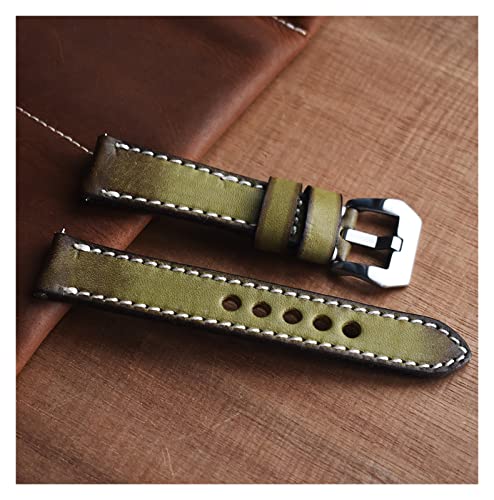HUKILU yaoqijie Hochwertiges Echtleder-Uhrenarmband 18 mm 20 mm 22 mm 24 mm Handgefertigtes Armband Edelstahl-Schnallenarmband Kompatibel mit Panerai lasting(Grün,18mm) von HUKILU
