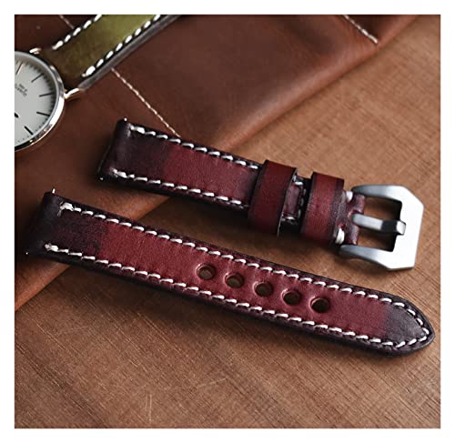 HUKILU yaoqijie Hochwertiges Echtleder-Uhrenarmband 18 mm 20 mm 22 mm 24 mm Handgefertigtes Armband Edelstahl-Schnallenarmband Kompatibel mit Panerai lasting(rot,20mm) von HUKILU